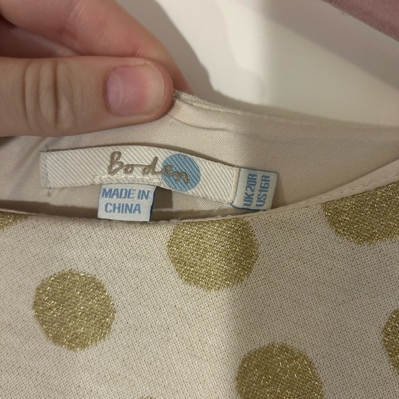 Boden‎ White and Gold Polka Dot Long Sleeve Dress Size 16 - Picture 3 of 7